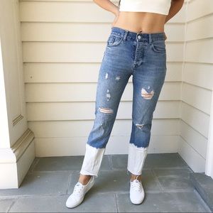 Zara Ripped Mid-Rise Jeans in Faded Blue
